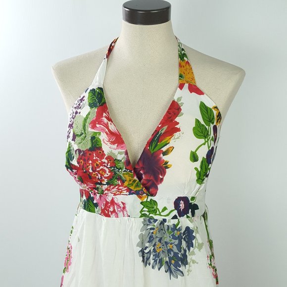Maxi Long Dress  Deep Plunge Colorful Flower - Picture 2 of 8